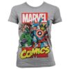 Grå Marvel T-shirt til damer med farskellige Marvel figurer trykt på brystet