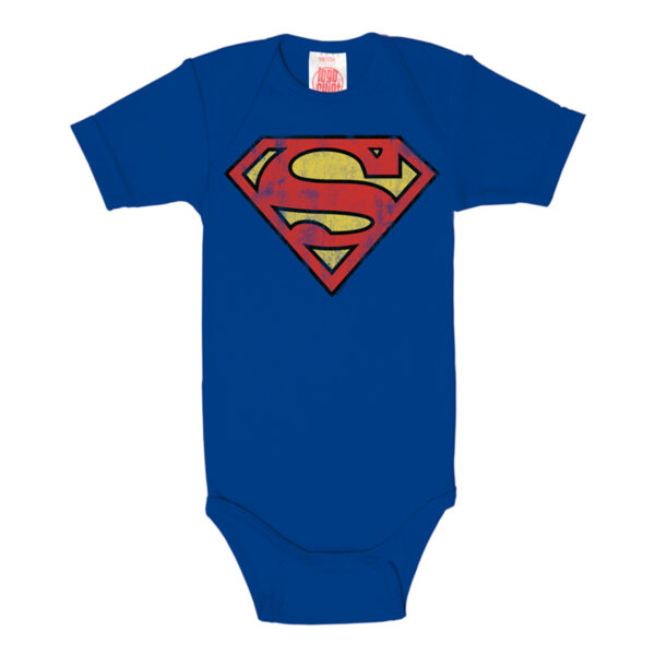 Blå Superman Baby body med det klassiske logo